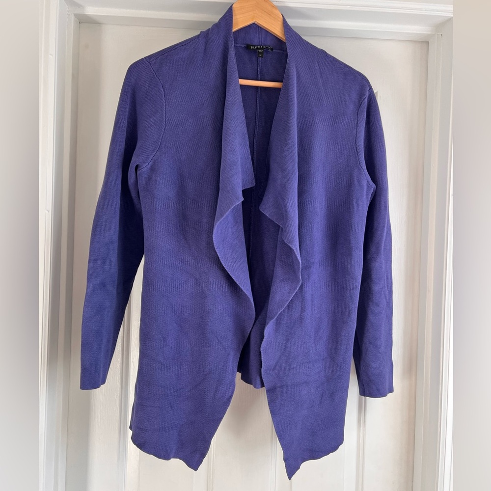 Eileen Fisher Silk Cotton Cardigan Purple Open Front Draped Lightweight Size M